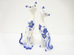 ブルーフラワー　cat　置物